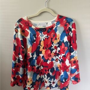 Alfred‎ Dunner Red and White Floral Blouse